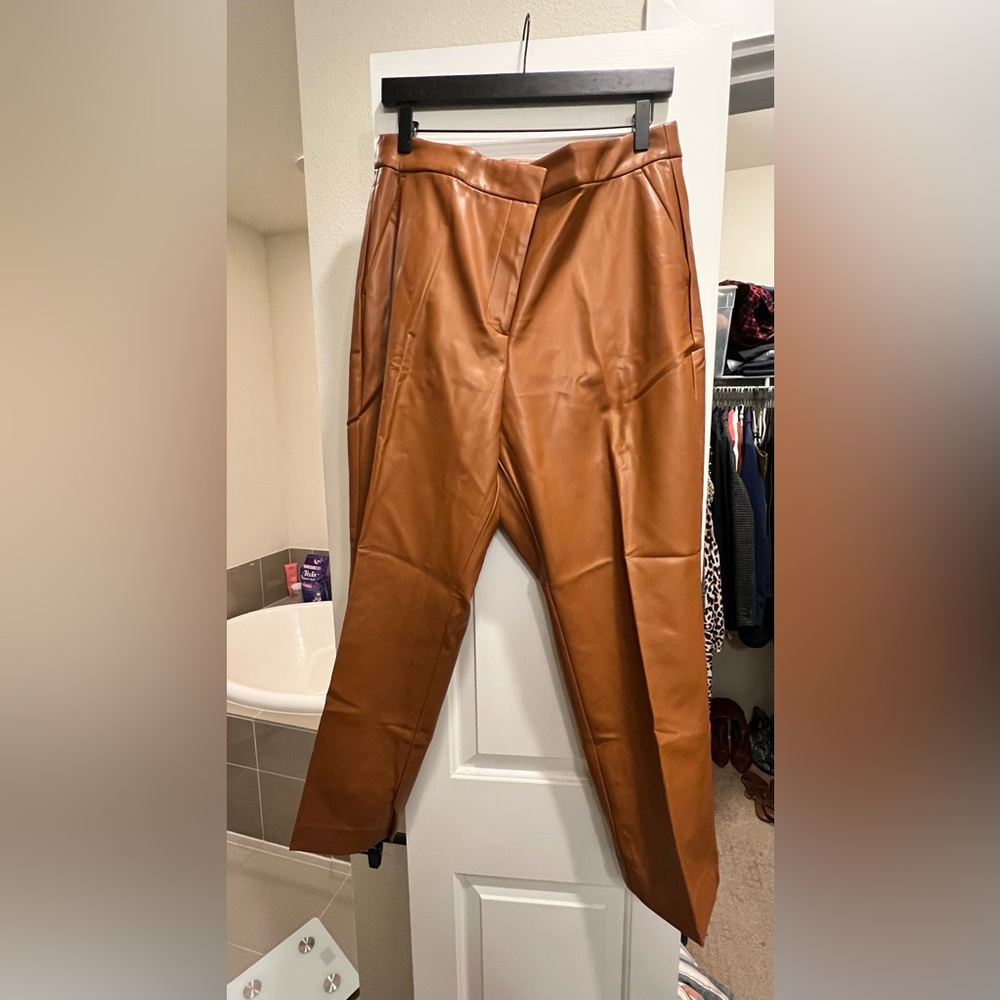 J.Crew Kate straight leg pant in Faux leather in leather saddle
